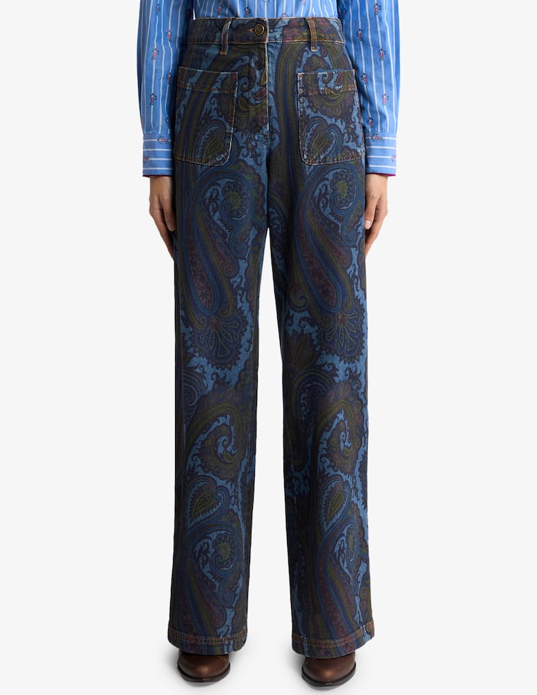 ETRO Jeans wide leg in denim di cotone stretch con motivo - immagine 1 ETRO Jeans wide leg in denim di cotone stretch con motivo - immagine 1