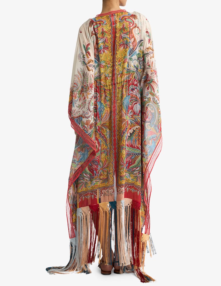 rinascente ETRO Caftano in seersucker con frange e stampa piazzata paisley foliage