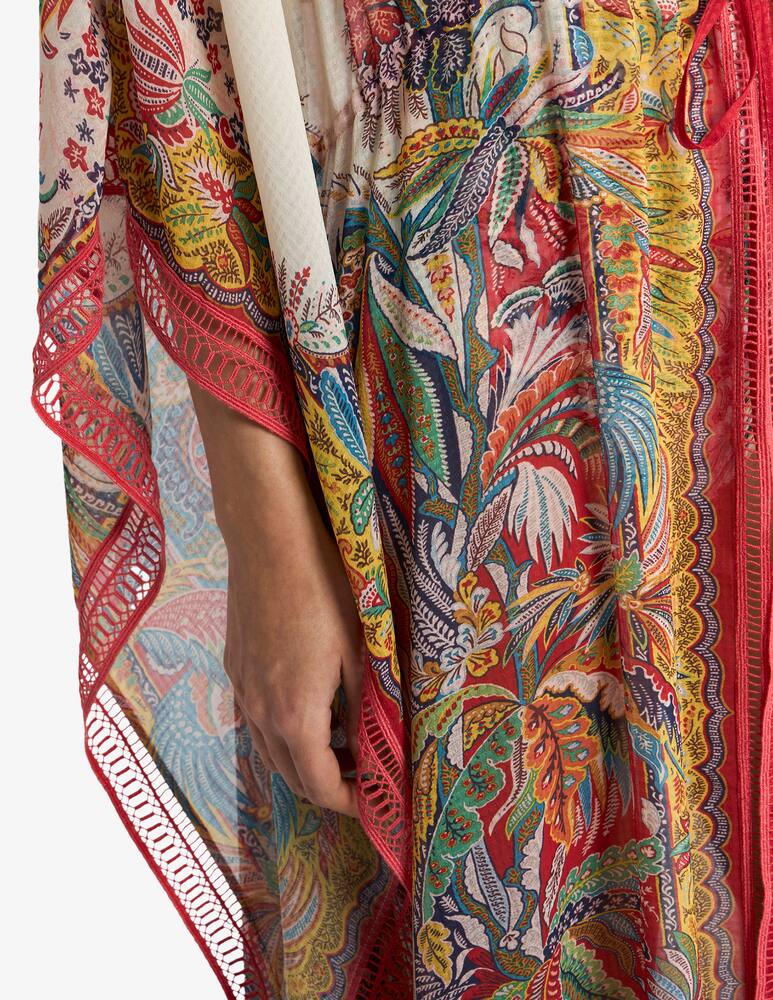 rinascente ETRO Caftano in seersucker con frange e stampa piazzata paisley foliage