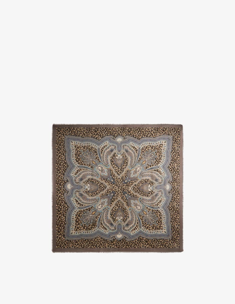rinascente ETRO Wool, cashmere and silk shawl with leopard motif