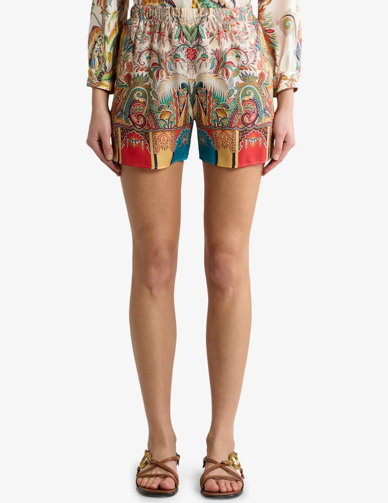 rinascente ETRO Peau d'ange silk shorts with paisley foliage motif