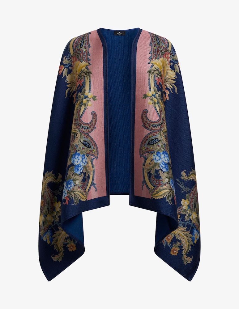 rinascente ETRO Wool cape with placed floral paisley print