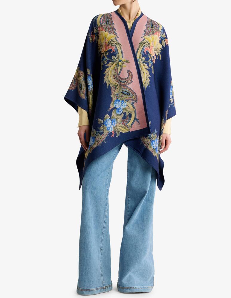 rinascente ETRO Wool cape with placed floral paisley print
