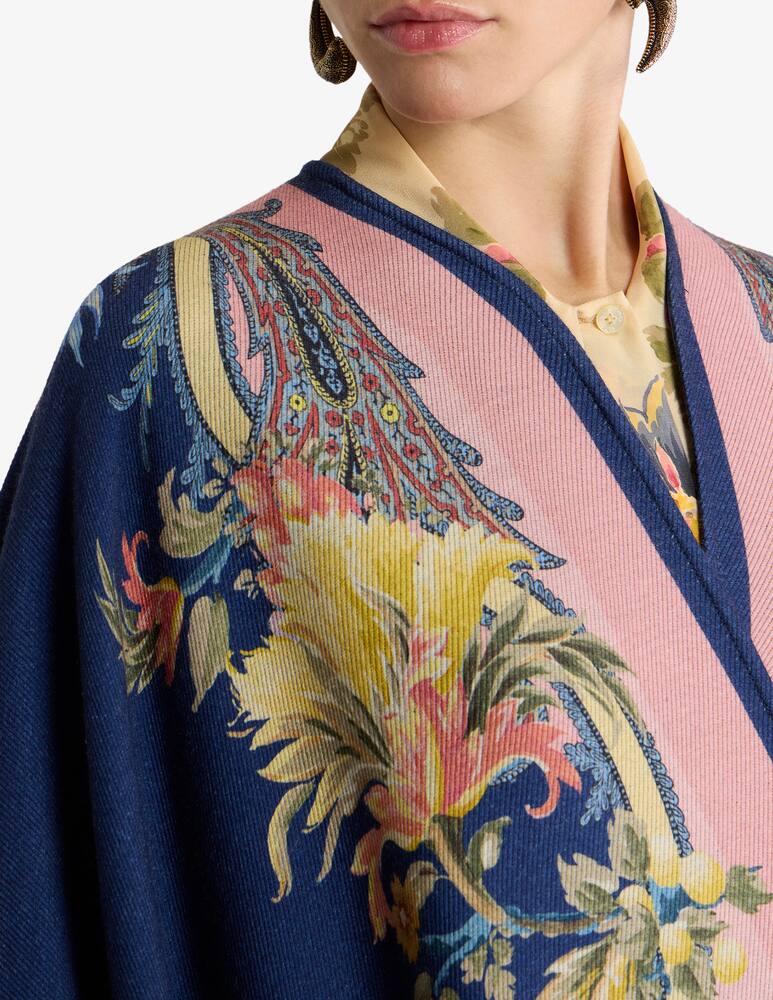 rinascente ETRO Wool cape with placed floral paisley print