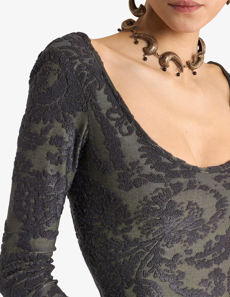 ETRO Chenille jacquard long dress with paisley foliage motif - picture 4 ETRO Chenille jacquard long dress with paisley foliage motif - picture 4