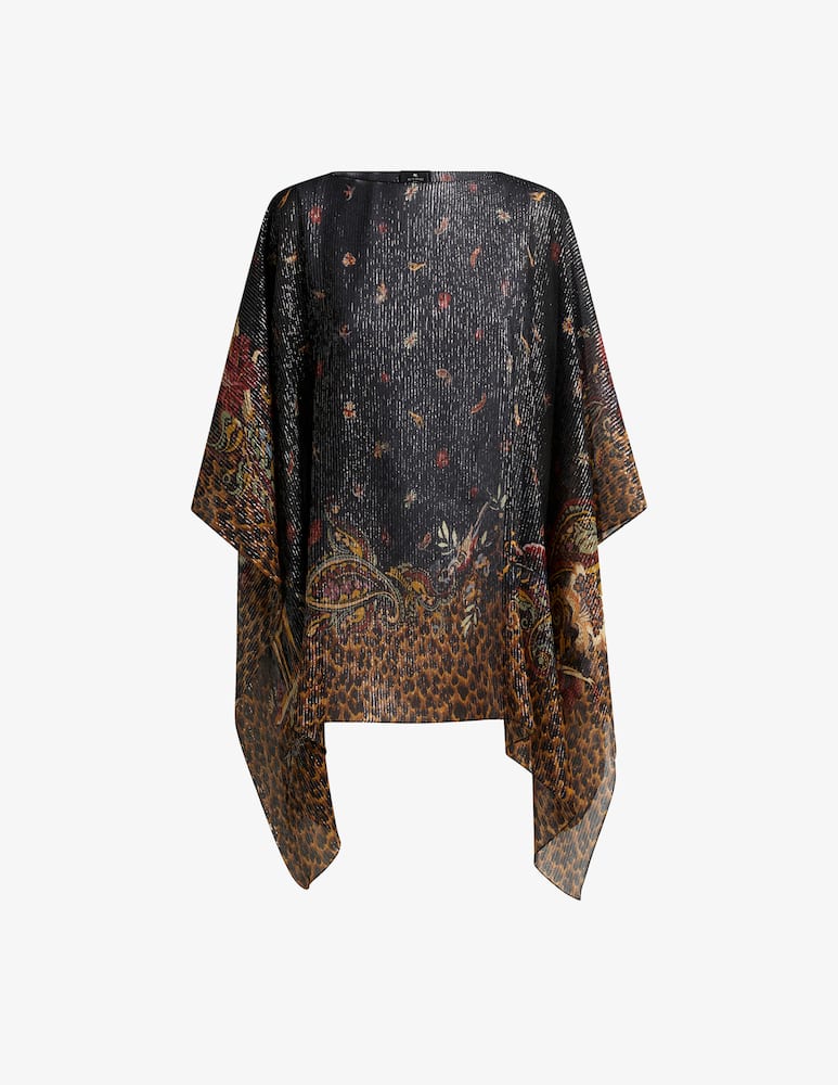 ETRO Silk poncho top with striped animal and floral paisley motif - picture 1 ETRO Silk poncho top with striped animal and floral paisley motif - picture 1