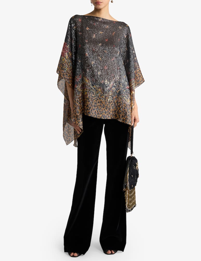 ETRO Silk poncho top with striped animal and floral paisley motif - picture 2 ETRO Silk poncho top with striped animal and floral paisley motif - picture 2