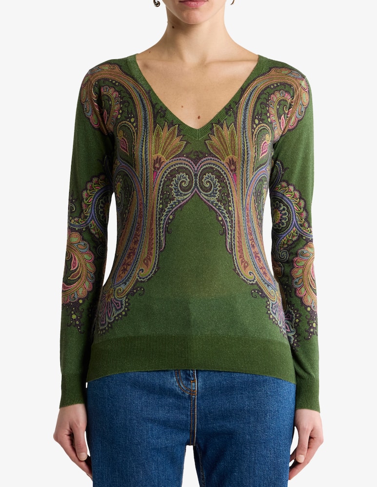 rinascente ETRO Maglia in seta e cashmere con scollo a v e stampa paisley piazzata