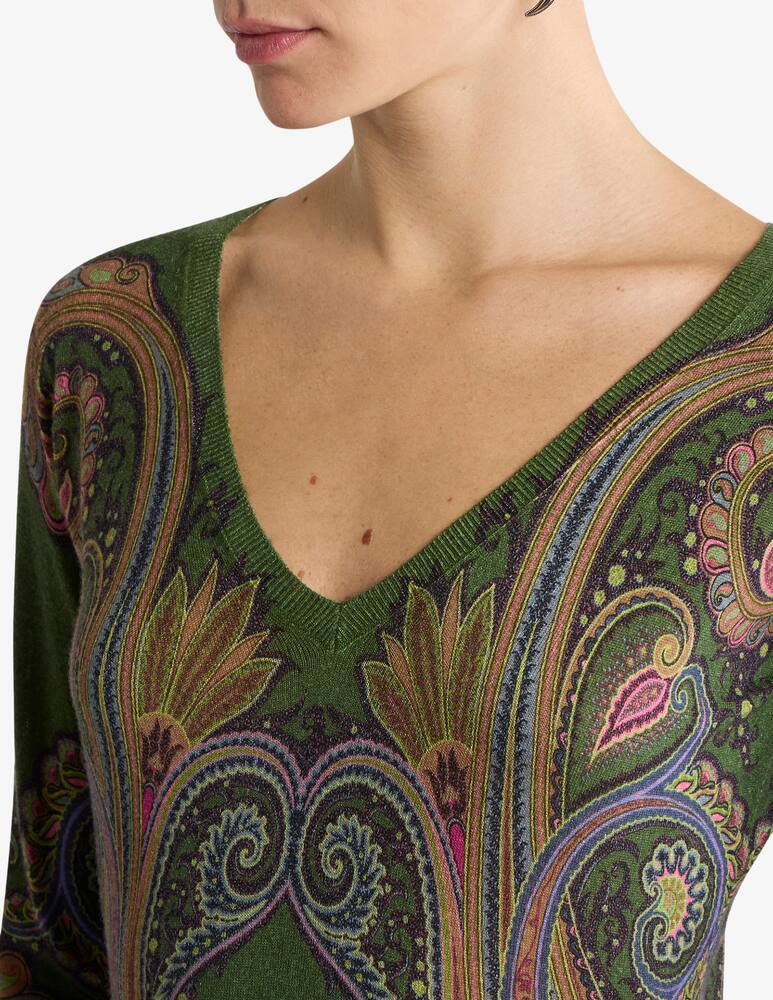 rinascente ETRO Maglia in seta e cashmere con scollo a v e stampa paisley piazzata