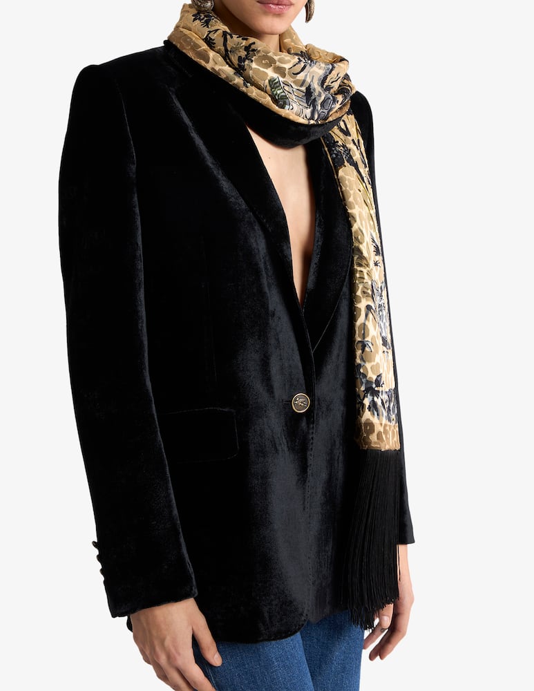 rinascente ETRO Silk-blend velvet scarf with leopard motif