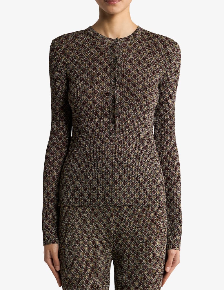 ETRO Ribbed henley-neck sweater with micro diamond motif - picture 1 ETRO Ribbed henley-neck sweater with micro diamond motif - picture 1