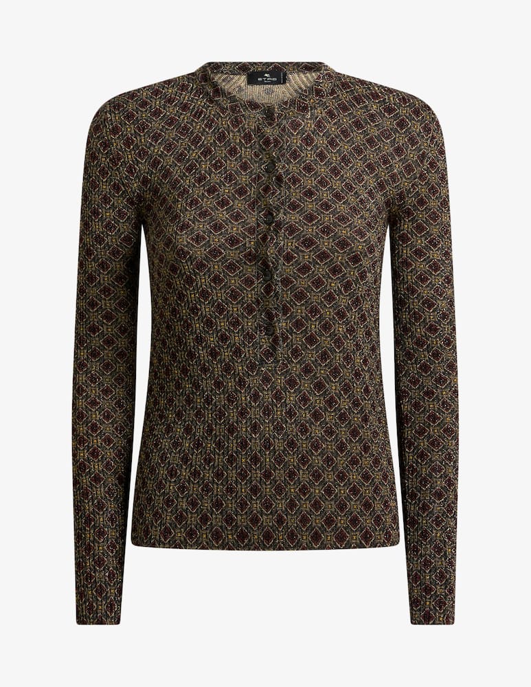ETRO Ribbed henley-neck sweater with micro diamond motif - picture 5 ETRO Ribbed henley-neck sweater with micro diamond motif - picture 5