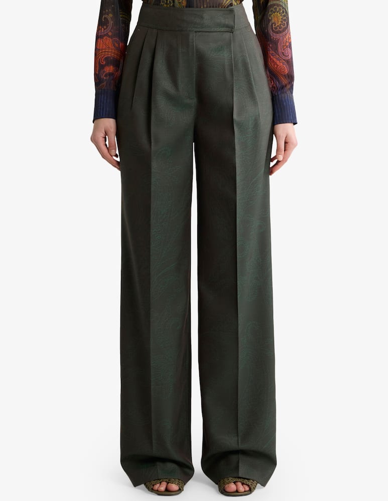 rinascente ETRO Wool jacquard trousers with pleats and paisley motif
