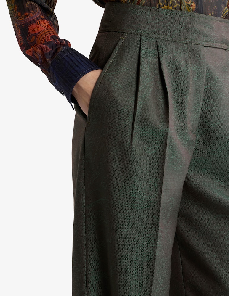 rinascente ETRO Wool jacquard trousers with pleats and paisley motif