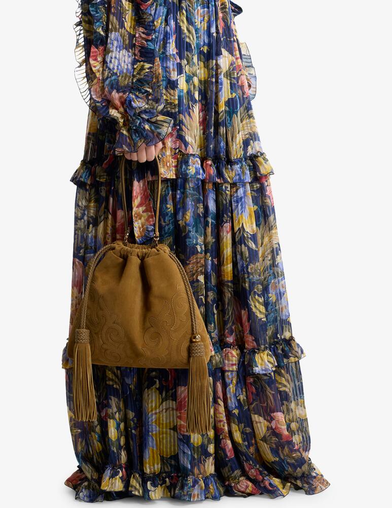 rinascente ETRO Medium suede kalispera bag with patch and tassels