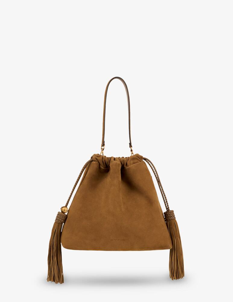rinascente ETRO Medium suede kalispera bag with patch and tassels