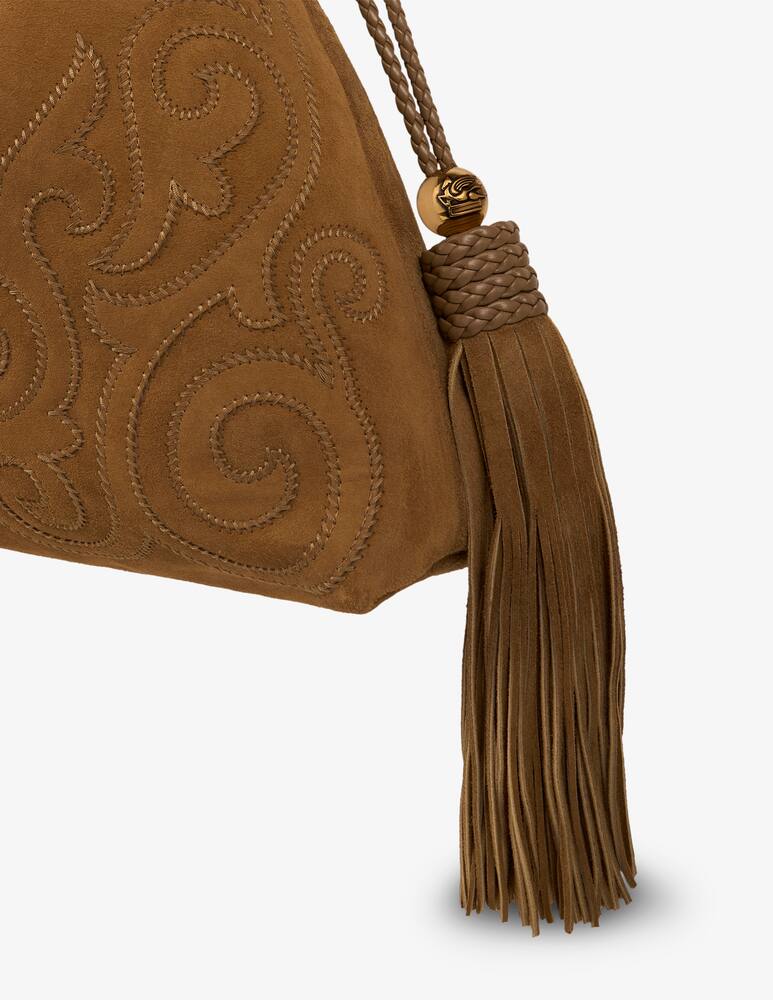 rinascente ETRO Medium suede kalispera bag with patch and tassels