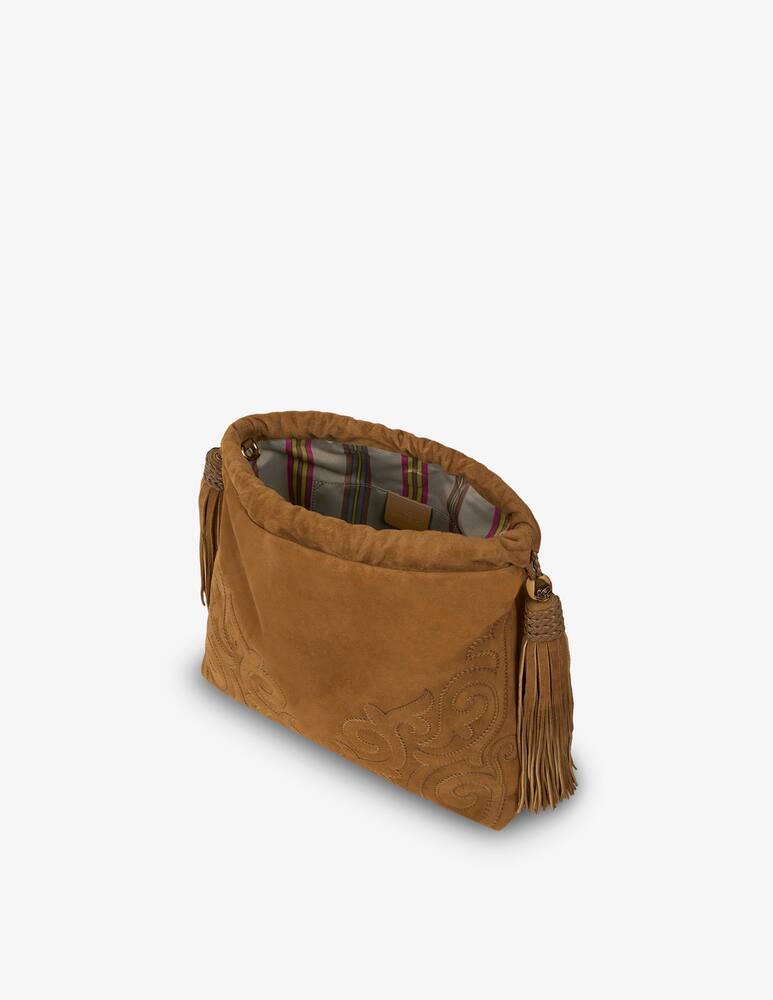 rinascente ETRO Medium suede kalispera bag with patch and tassels