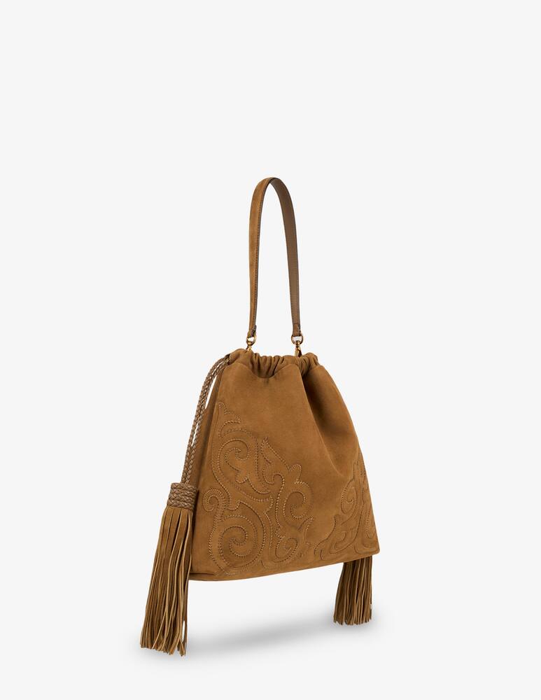 rinascente ETRO Medium suede kalispera bag with patch and tassels
