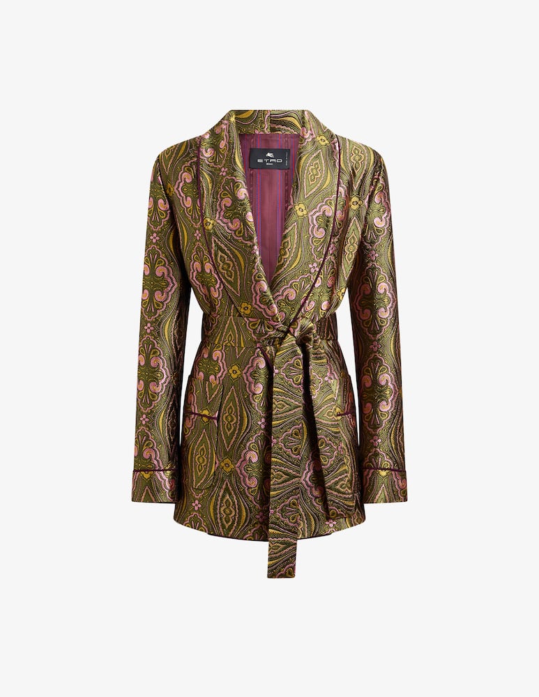 rinascente ETRO Jacquard jacket with belt and floral medallion motif