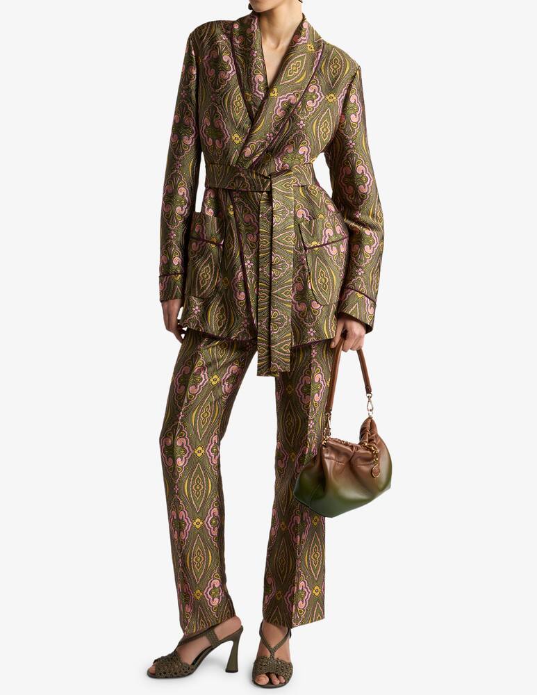 rinascente ETRO Jacquard jacket with belt and floral medallion motif