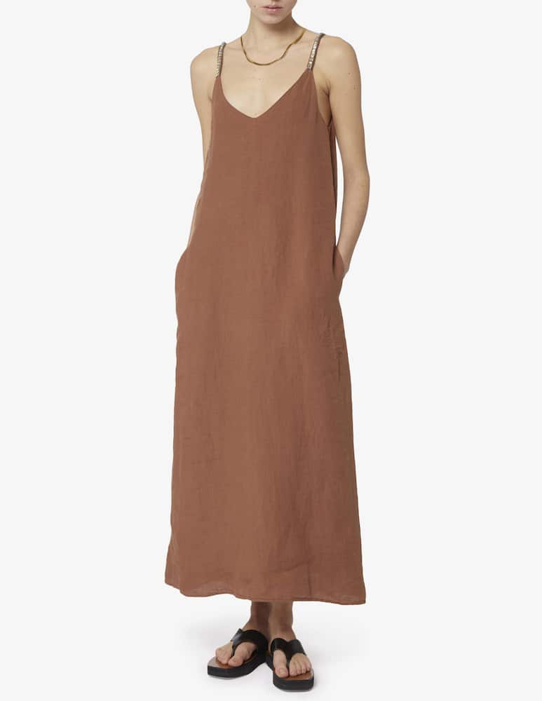 rinascente 120% Lino Abito lungo con spalline sottili swarovski