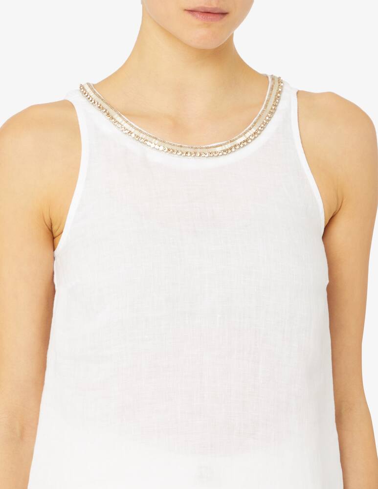 rinascente 120% Lino Top in lino con applicazione swarovski