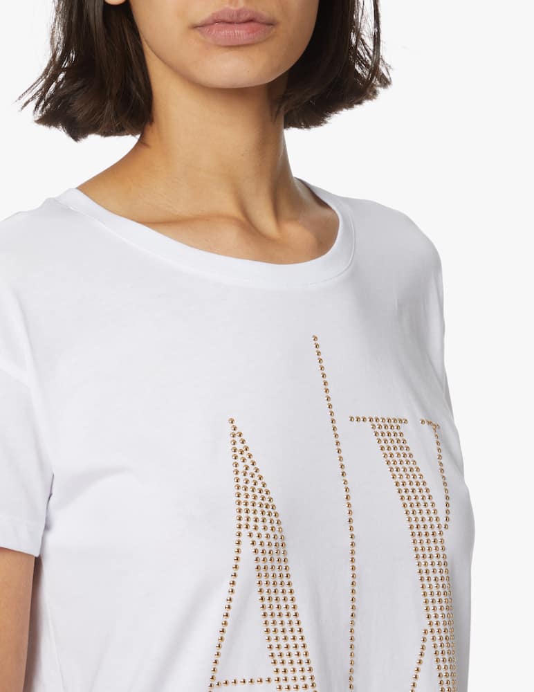 rinascente Armani Exchange T-shirt in cotone con borchie Icon - bianco