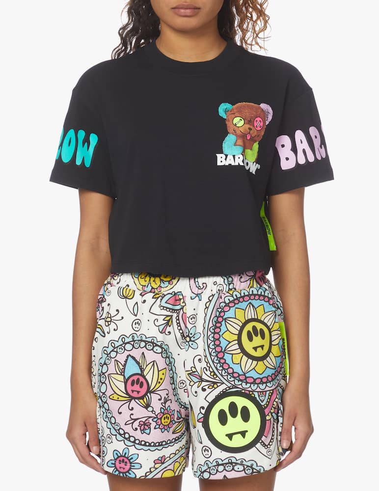 Barrow T-shirt crop in cotone Orsetto - nero - immagine 1 Barrow T-shirt crop in cotone Orsetto - nero - immagine 1