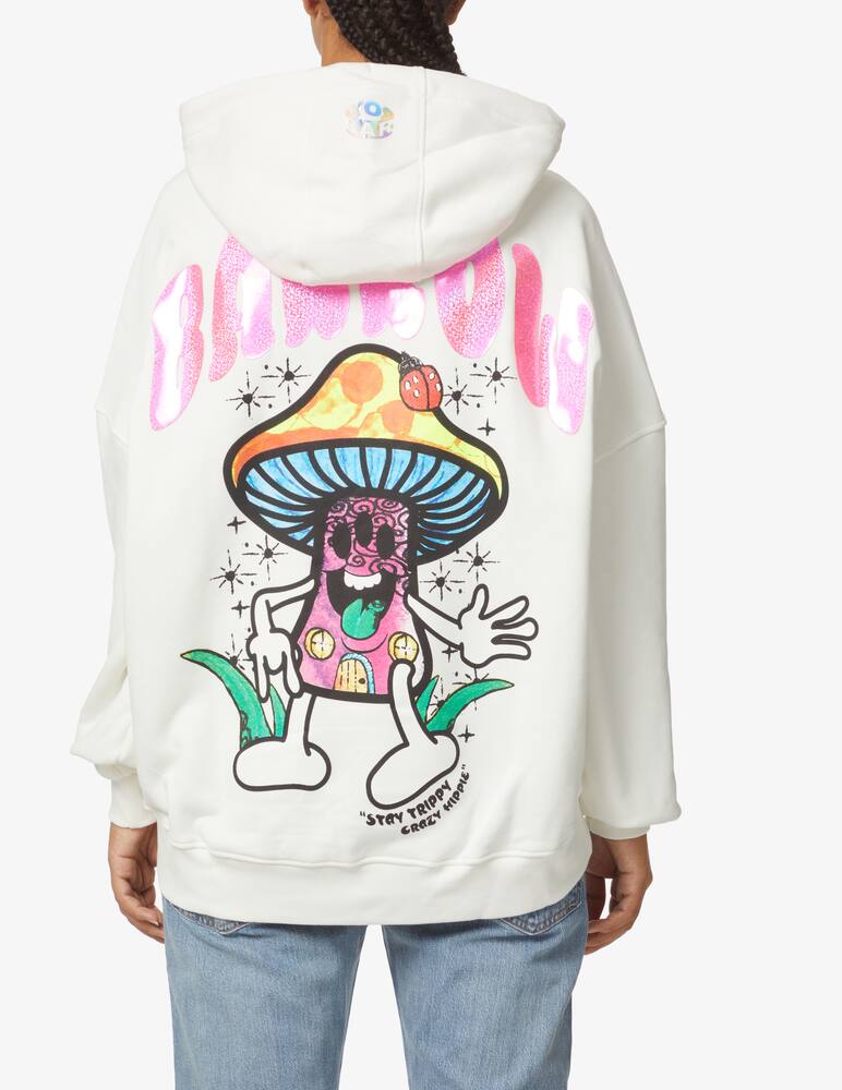 rinascente Barrow Felpa in cotone con cappucio e fungo sul retro - Bianco