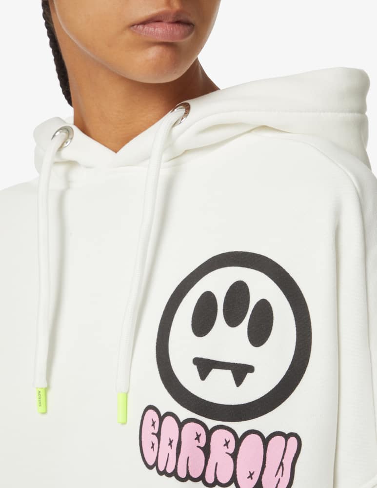 rinascente Barrow Felpa in cotone con cappucio e fungo sul retro - Bianco
