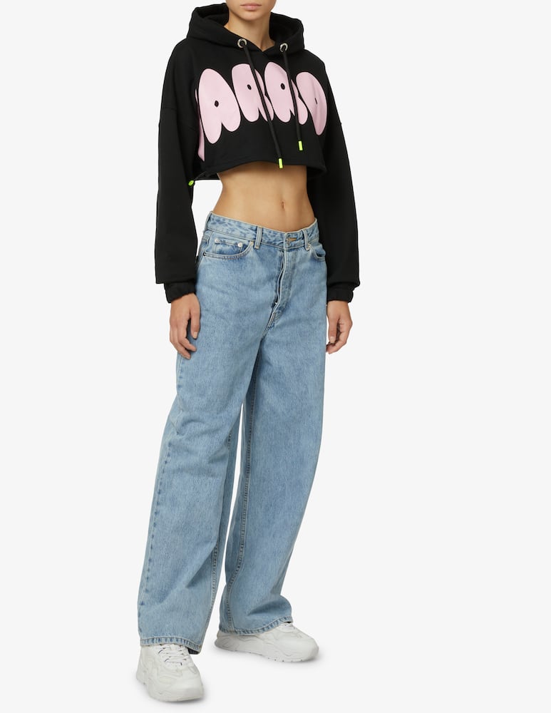 rinascente Barrow Felpa crop in cotone con cappuccio Basic - Nero