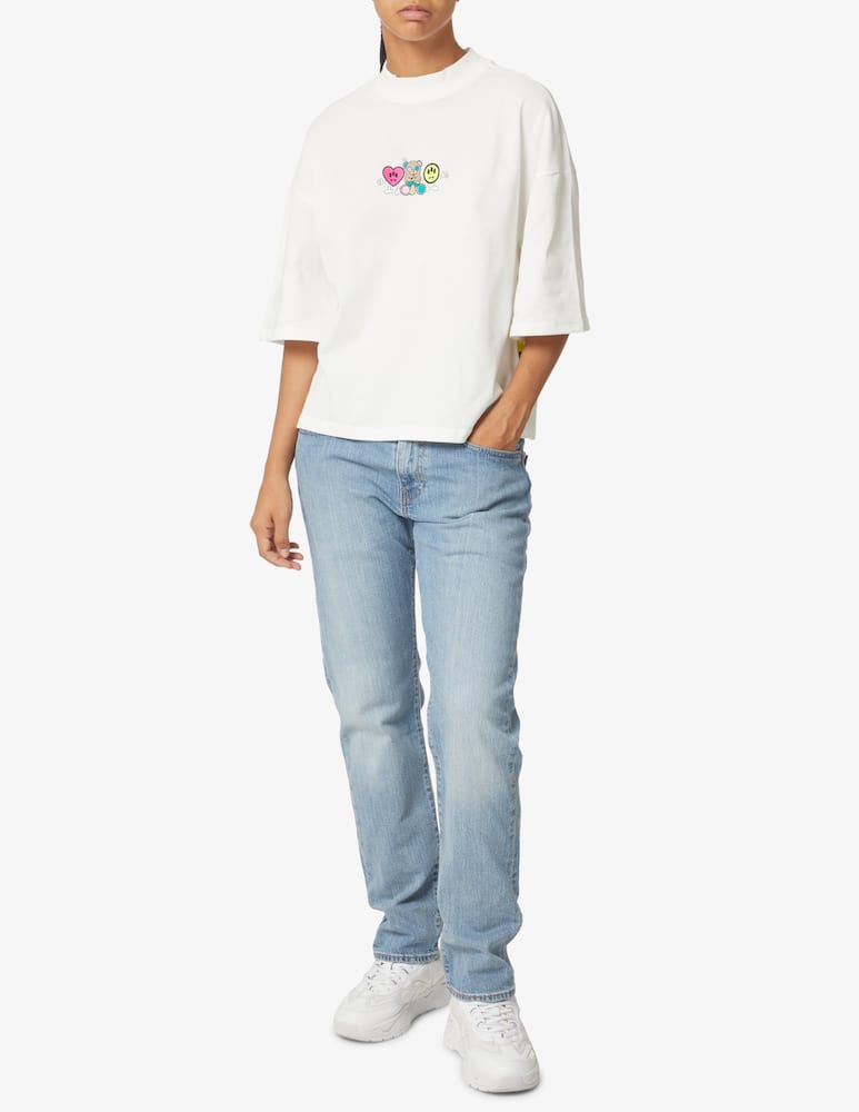 rinascente Barrow T-shirt crop in cotone con funghi - Bianco