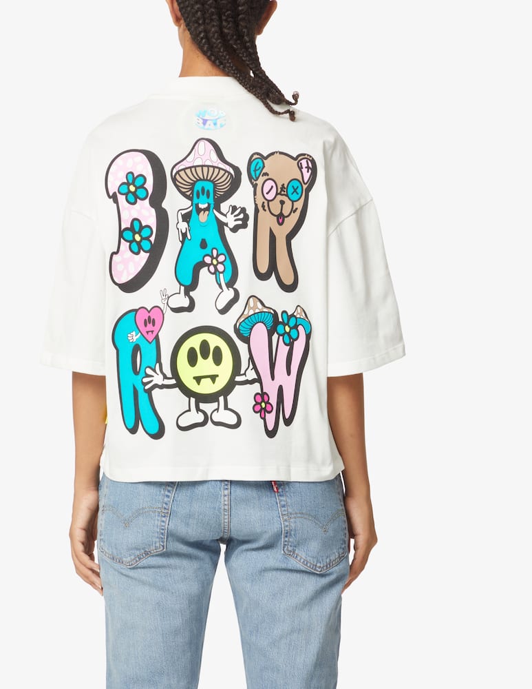 rinascente Barrow T-shirt crop in cotone con funghi - Bianco