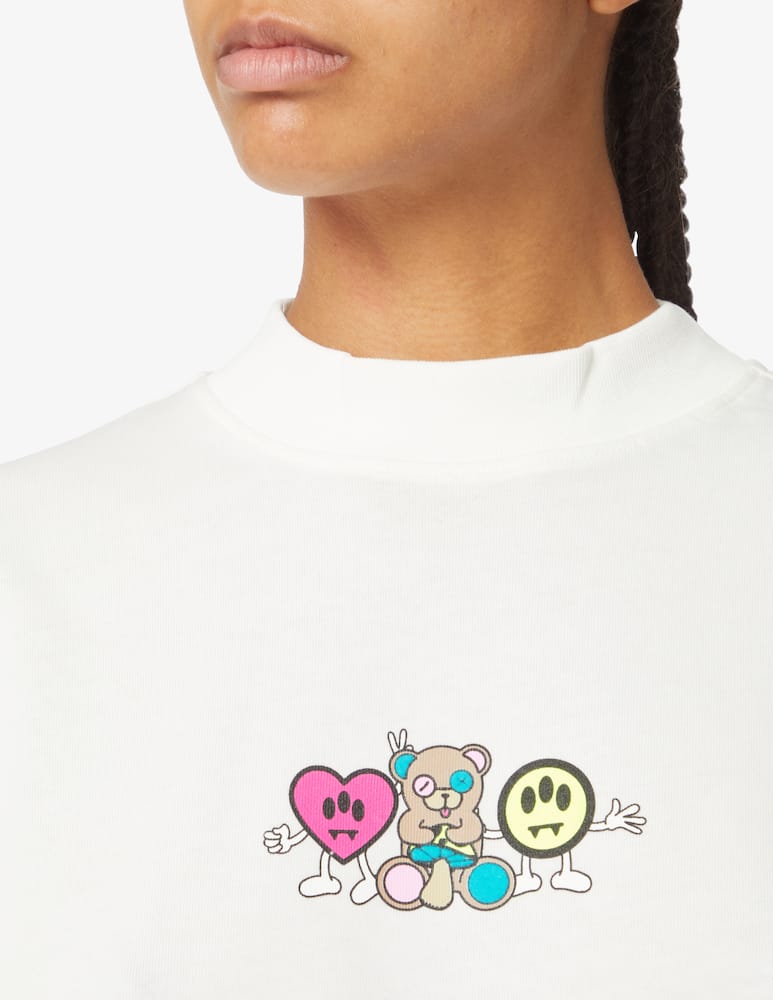 rinascente Barrow T-shirt crop in cotone con funghi - Bianco