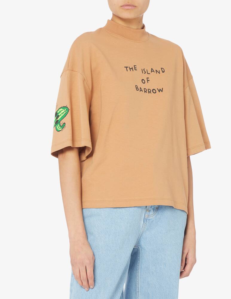 Barrow T-shirt cropped logo fiore - Beige - immagine 1
