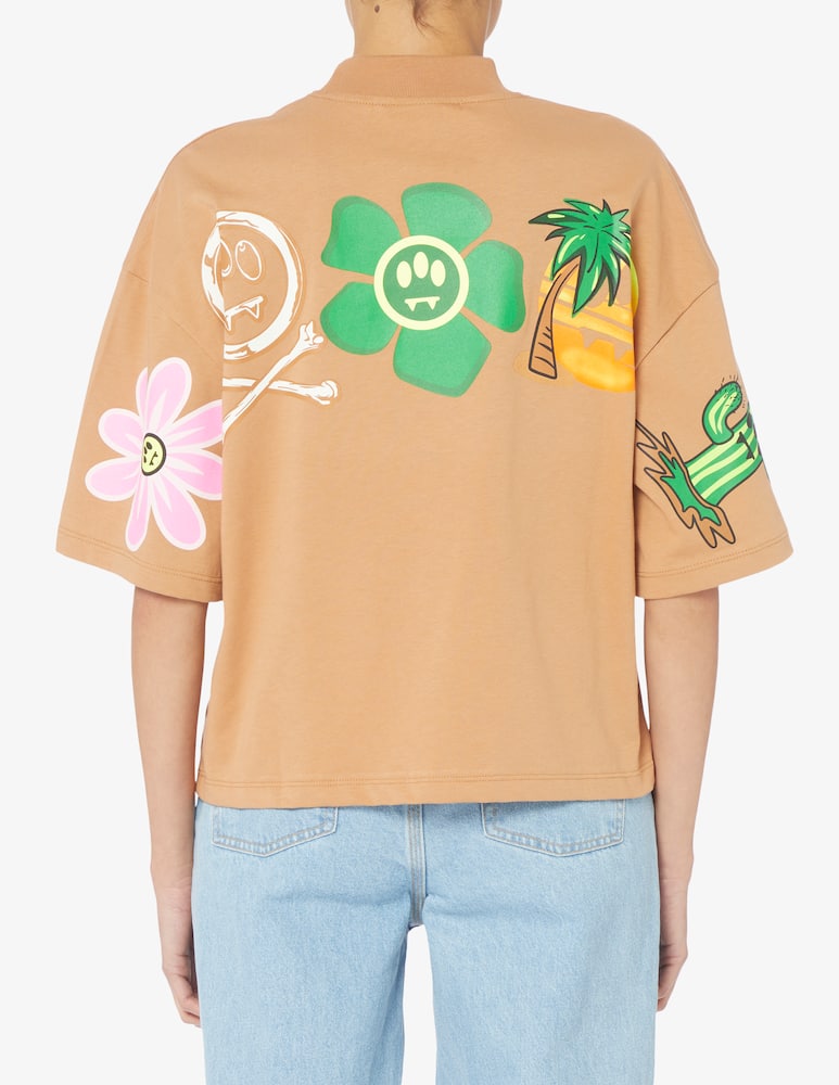 Barrow T-shirt cropped logo fiore - Beige - immagine 3