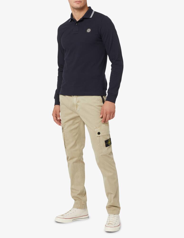 rinascente Stone Island Piquet long sleeve patch polo - Blue