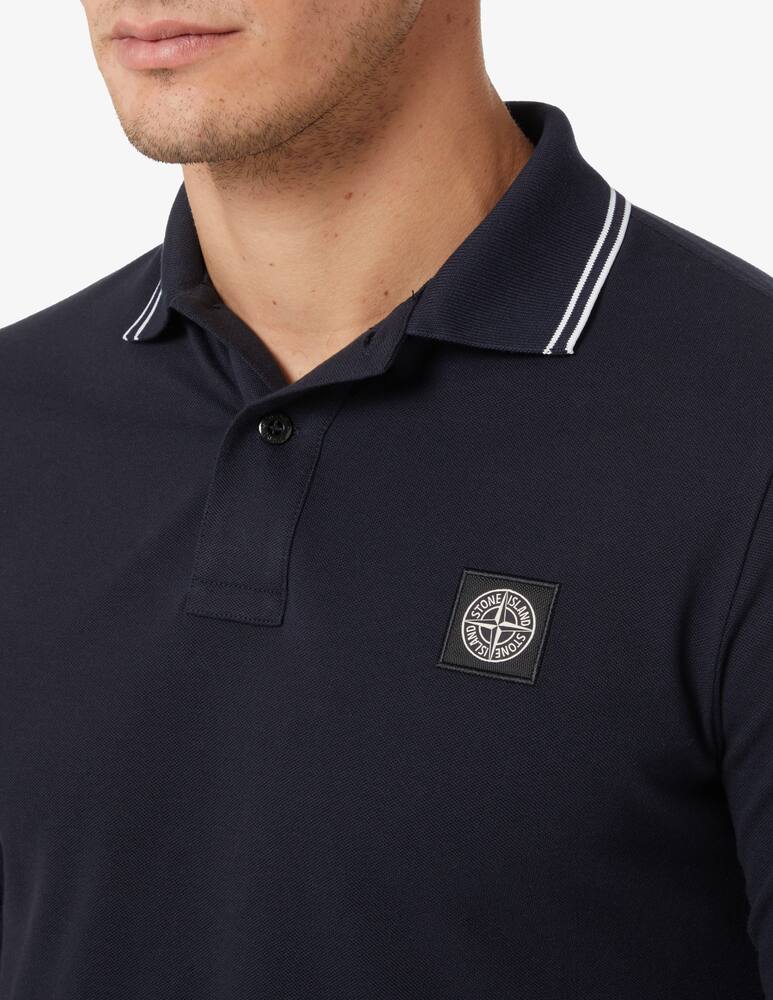 rinascente Stone Island Piquet long sleeve patch polo - Blue