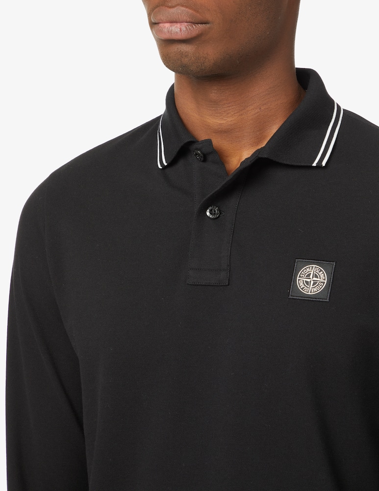 rinascente Stone Island Polo manica lunga piquet patch - Nero