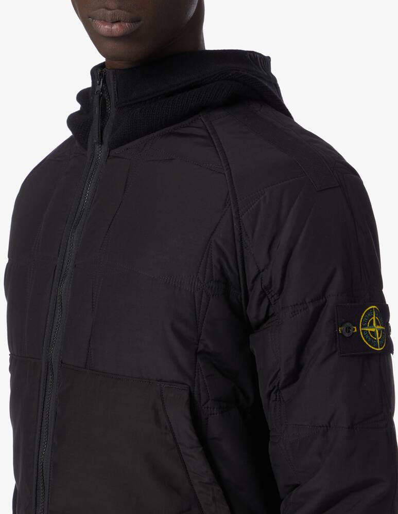 rinascente Stone Island Giacca con cappuccio in cupro con logo - Nero