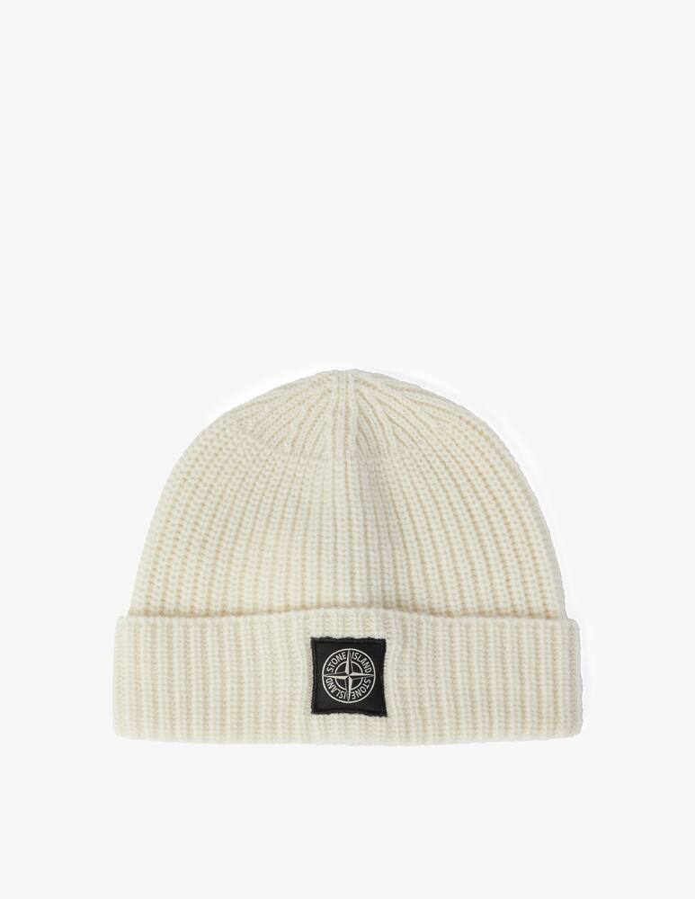 rinascente Stone Island Cappello beanie in lana a costine - Bianco