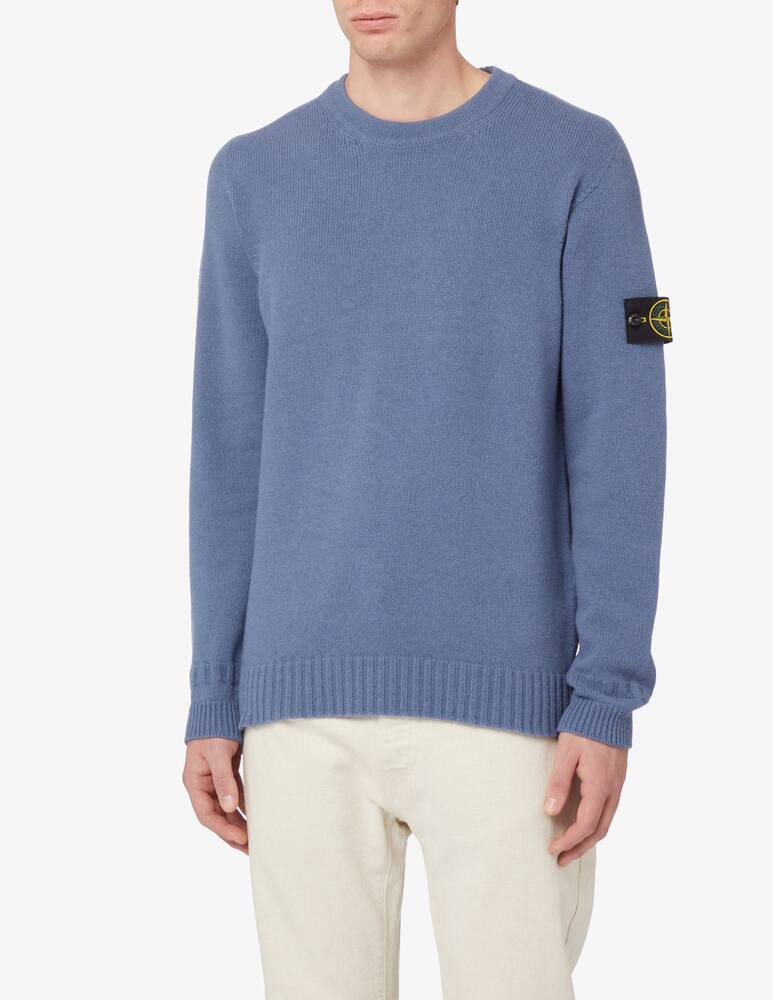 Stone Island Maglia girocollo in lana fondo dritto - Blu - immagine 1 Stone Island Maglia girocollo in lana fondo dritto - Blu - immagine 1