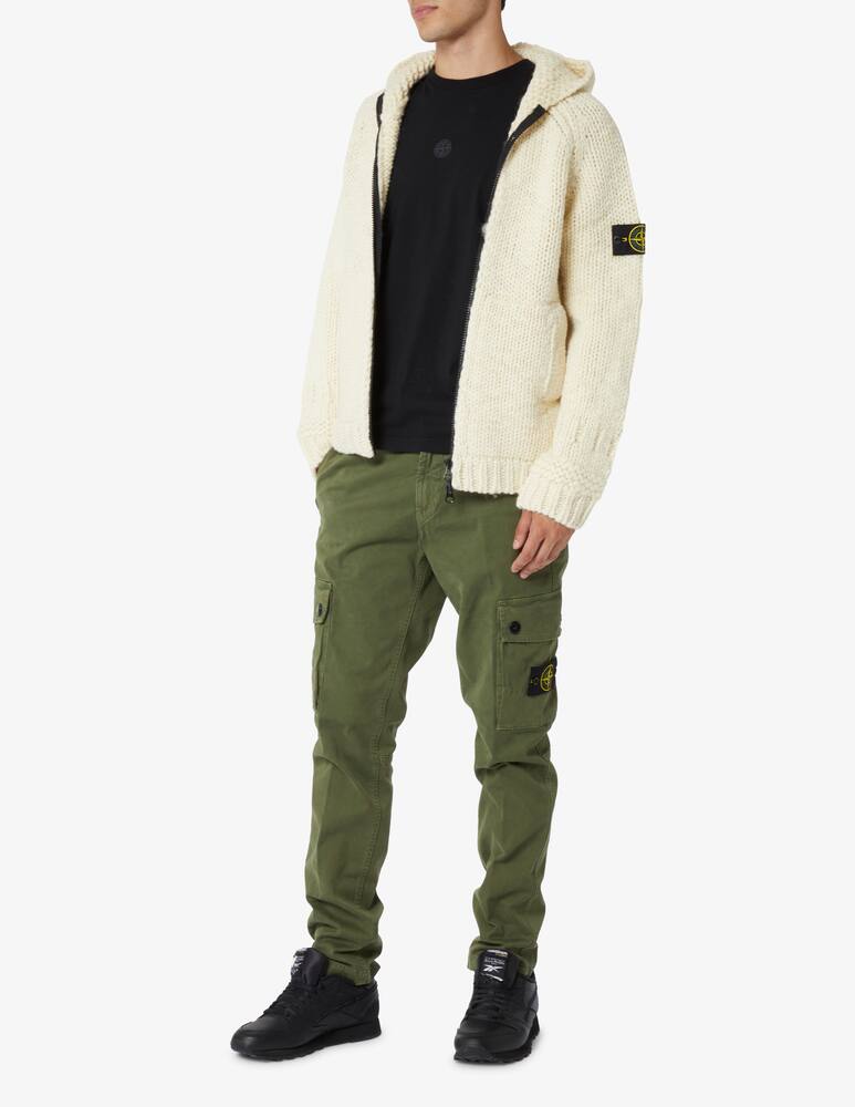 rinascente Stone Island Maglia fzip con cappuccio effetto handmade - Bianco