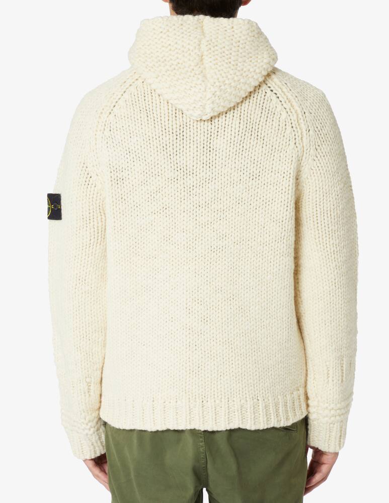 rinascente Stone Island Maglia fzip con cappuccio effetto handmade - Bianco