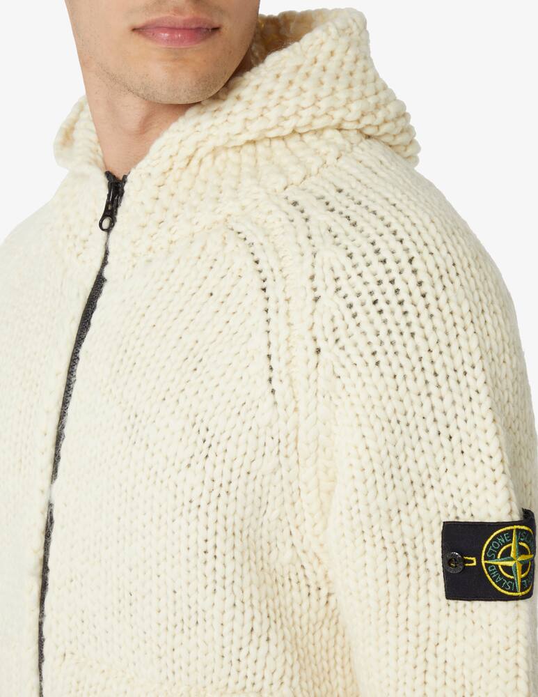 rinascente Stone Island Maglia fzip con cappuccio effetto handmade - Bianco