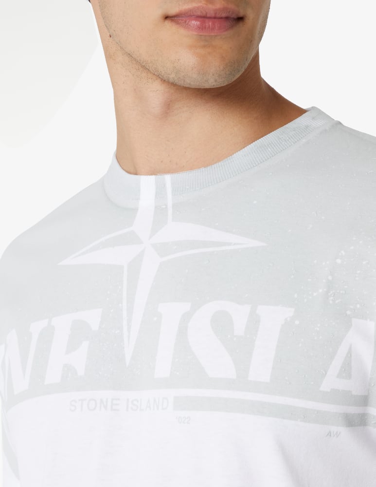 rinascente Stone Island Maglietta manica corta con logo al collo - Bianco