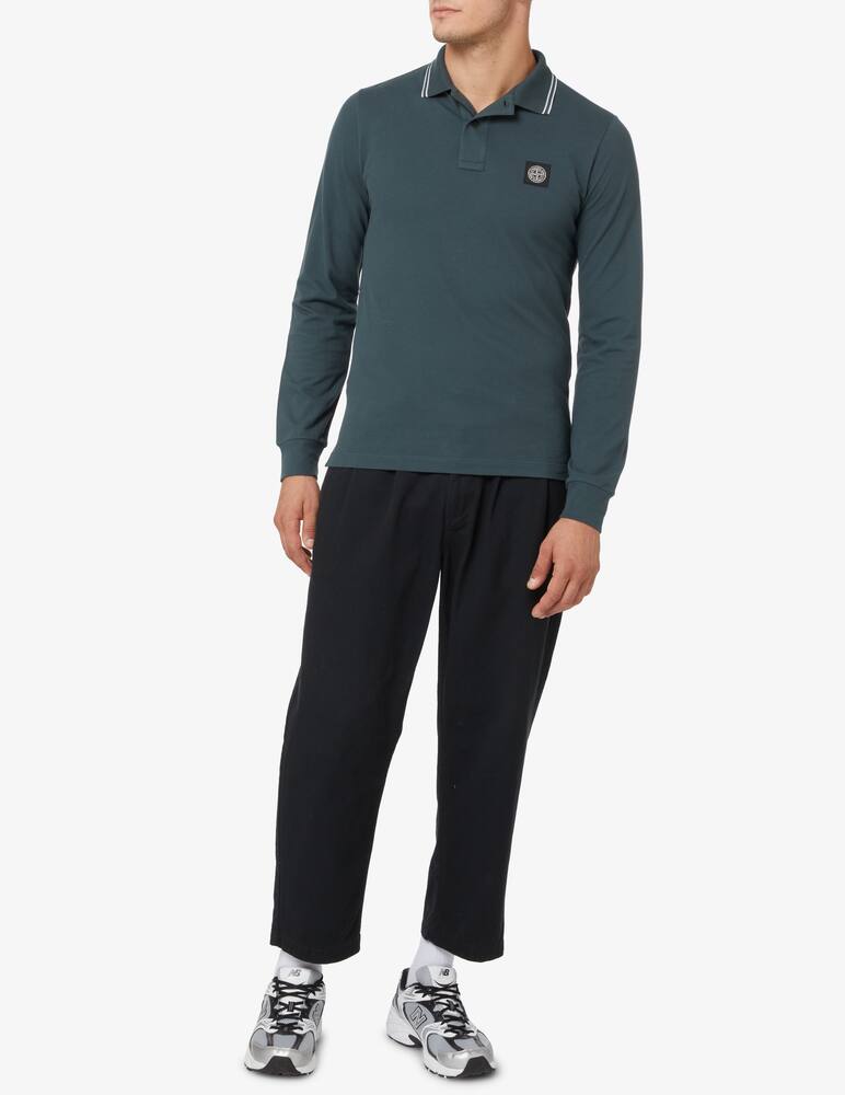 rinascente Stone Island Polo manica lunga piquet con patch - Verde
