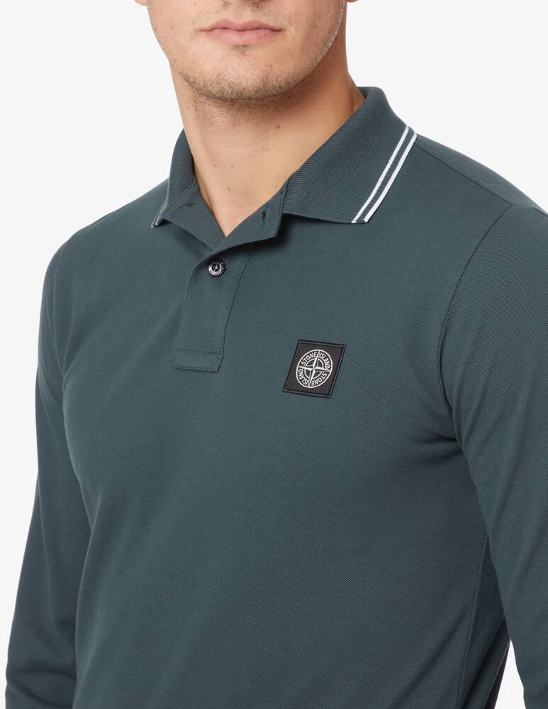 rinascente Stone Island Polo manica lunga piquet con patch - Verde