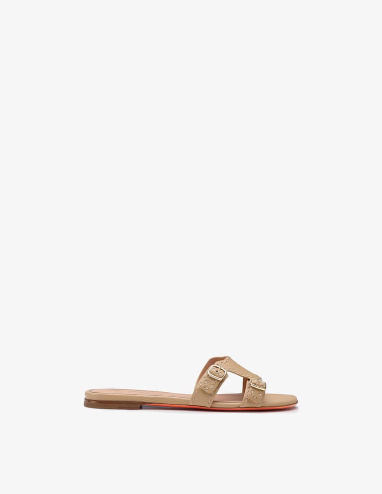 rinascente Santoni Beige leather Didi slide sandal